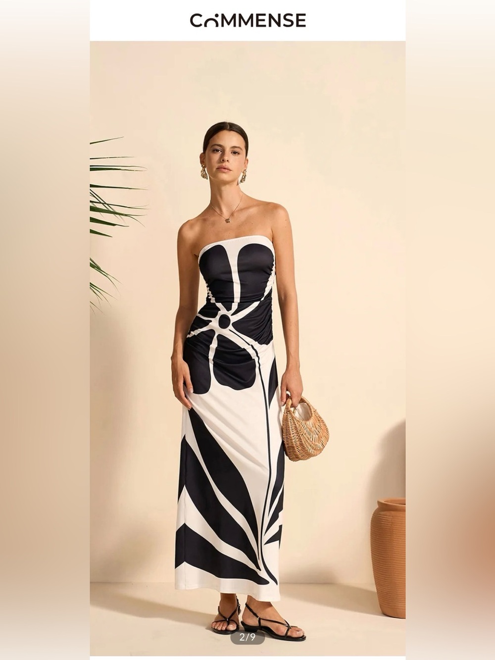 Commense Semi-Sheer Strapless Floral Dress